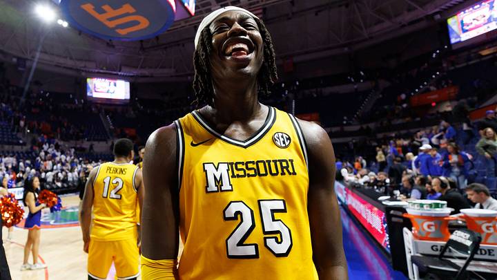 Jan 14, 2025; Gainesville, Florida, USA; Missouri Tigers guard Mark Mitchell (25) smiles after a game against the Florida Gators at Exactech Arena at the Stephen C. O'Connell Center. Mandatory Credit: Matt Pendleton-Imagn Images Jan 14, 2025; Gainesville, Florida, USA; Missouri Tigers guard Mark Mitchell (25) smiles after a game against the Florida Gators at Exactech Arena at the Stephen C. O'Connell Center. Mandatory Credit: Matt Pendleton-Imagn Images