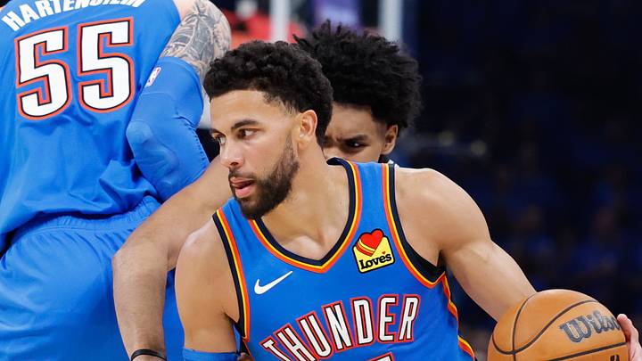 May 18, 2026; Oklahoma City, Oklahoma, USA; Oklahoma City Thunder guard Ajay Mitchell (25) drives the ball in the third quarter against the San Antonio Spurs during game one of the western conference finals for the 2026 NBA playoffs at Paycom Center. Mandatory Credit: Alonzo Adams-Imagn Images May 18, 2026; Oklahoma City, Oklahoma, USA; Oklahoma City Thunder guard Ajay Mitchell (25) drives the ball in the third quarter against the San Antonio Spurs during game one of the western conference finals for the 2026 NBA playoffs at Paycom Center. Mandatory Credit: Alonzo Adams-Imagn Images