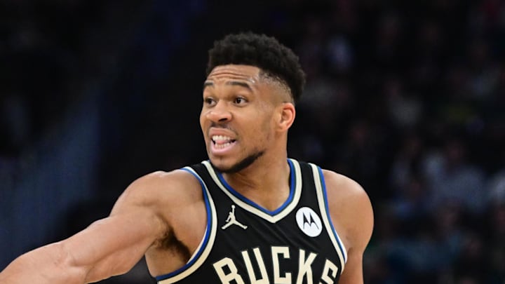 Apr 9, 2024; Milwaukee, Wisconsin, USA; Milwaukee Bucks forward Giannis Antetokounmpo (34) calls a play in the second quarter against the Boston Celtics at Fiserv Forum. Mandatory Credit: Benny Sieu-USA TODAY Sports Apr 9, 2024; Milwaukee, Wisconsin, USA; Milwaukee Bucks forward Giannis Antetokounmpo (34) calls a play in the second quarter against the Boston Celtics at Fiserv Forum. Mandatory Credit: Benny Sieu-USA TODAY Sports
