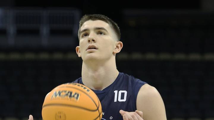 Mar 17, 2022; Pittsburgh, PA, USA;  Villanova Wildcats guard Angelo Brizzi (10) during practice before the first round of the 2022 NCAA Tournament at PPG Paints Arena. Mandatory Credit: Charles LeClaire-USA TODAY Sports