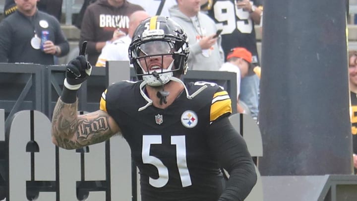 Oct 12, 2025; Pittsburgh, Pennsylvania, USA;  Pittsburgh Steelers linebacker Nick Herbig (51) takes the field against the Cleveland Browns at Acrisure Stadium. Mandatory Credit: Charles LeClaire-Imagn Images