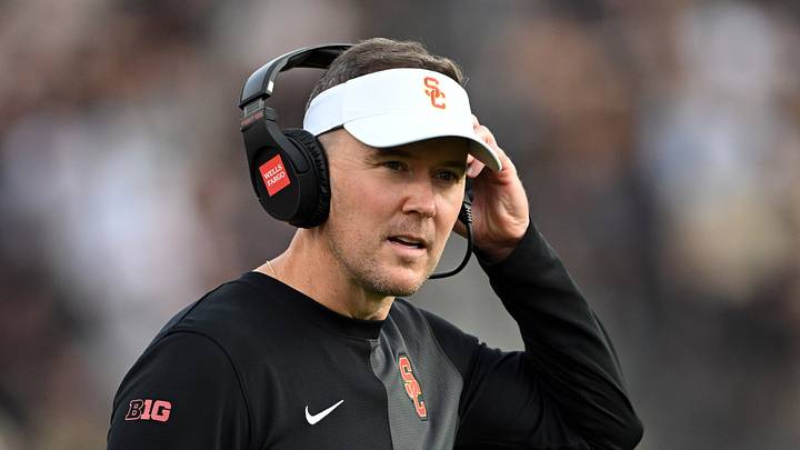 Sep 13, 2025; West Lafayette, Indiana, USA; Southern California Trojans head coach Lincoln Riley stands on the sidelines during the first quarter against the Purdue Boilermakers at Ross-Ade Stadium. Mandatory Credit: Marc Lebryk-Imagn Images