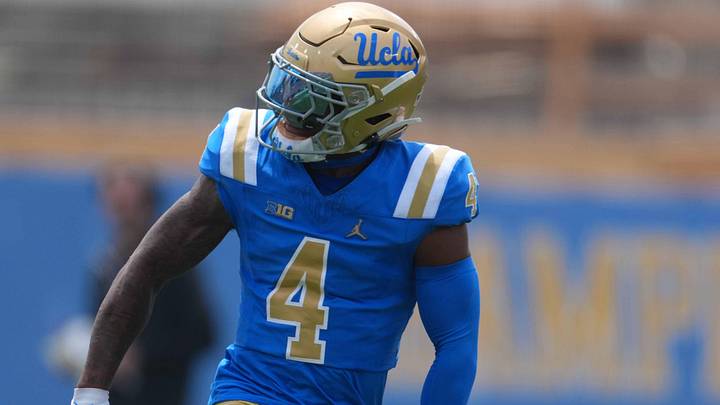 May 2, 2026; Pasadena, CA, USA; UCLA Bruins defensive back Cole Martin (4) during the spring game at Rose Bowl. Mandatory Credit: Kirby Lee-Imagn Images