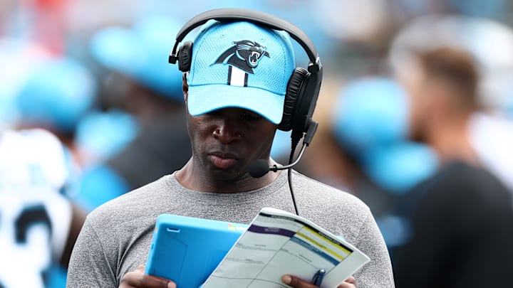 Carolina Panthers defensive coordinator Ejiro Evero