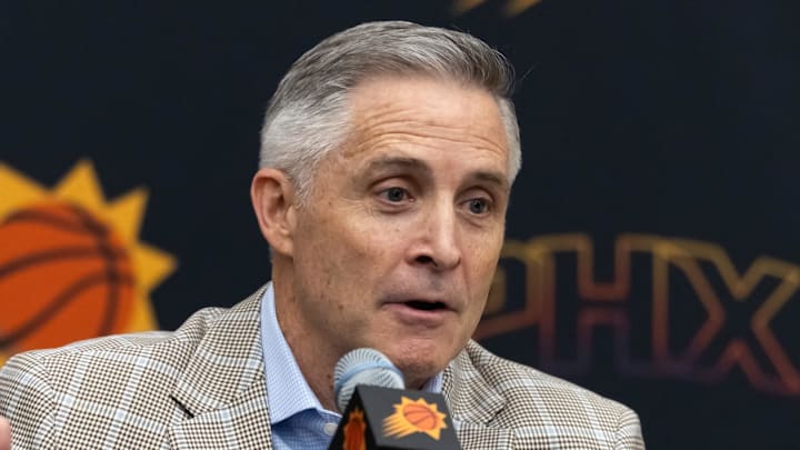 Jun 10, 2025; Scottsdale, AZ, USA; Phoenix Suns general manager Brian Gregory during an introductory press conference at the Verizon 5g Performance Center. Mandatory Credit: Mark J. Rebilas-Imagn Images Jun 10, 2025; Scottsdale, AZ, USA; Phoenix Suns general manager Brian Gregory during an introductory press conference at the Verizon 5g Performance Center. Mandatory Credit: Mark J. Rebilas-Imagn Images