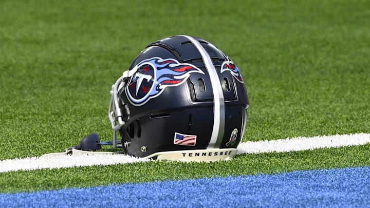 Nov 10, 2024; Inglewood, California, USA; A Tennessee Titans helmet on the turf during pregame warmups before an NFL game against the Los Angeles Chargers at SoFi Stadium. Mandatory Credit: Robert Hanashiro-Imagn Images Nov 10, 2024; Inglewood, California, USA; A Tennessee Titans helmet on the turf during pregame warmups before an NFL game against the Los Angeles Chargers at SoFi Stadium. Mandatory Credit: Robert Hanashiro-Imagn Images