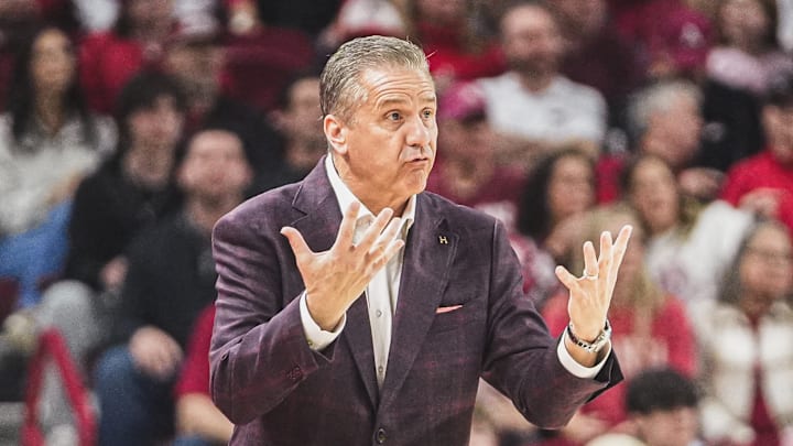 Arkansas Razorbacks coach John Calipari on the sidelines against the Missouri Tigers at Bud Walton Arena in Fayetteville, Ark.