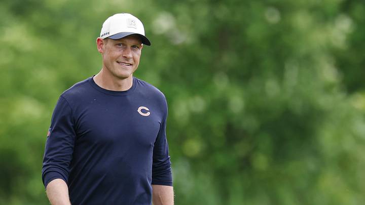 Jun 9, 2026; Lake Forest, IL, USA; Chicago Bears head coach Ben Johnson walks on the field during Chicago Bears Minicamp at Halas Hall. Mandatory Credit: Kamil Krzaczynski-Imagn Images