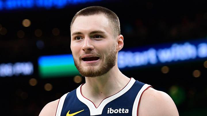 Jan 7, 2026; Boston, Massachusetts, USA; Denver Nuggets guard Christian Braun (0) reacts after a play during the second half against the Boston Celtics at TD Garden. Mandatory Credit: Bob DeChiara-Imagn Images