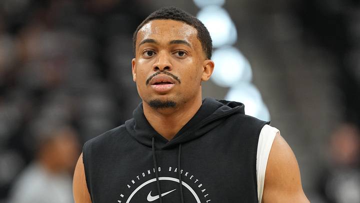 Apr 28, 2026; San Antonio, Texas, USA; San Antonio Spurs forward Keldon Johnson (3) warms before game five of the first round of the 2026 NBA Playoffs at Frost Bank Center. Mandatory Credit: Scott Wachter-Imagn Images