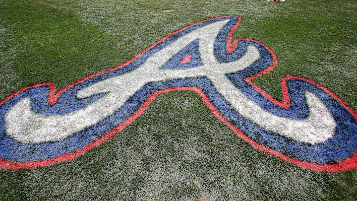 Mar 15, 2015; Lake Buena Vista, FL, USA; The Atlanta Braves logo painted on the field during a spring training baseball game at Champion Stadium. The Toronto Blue Jays beat the Atlanta Braves 10-5. Mandatory Credit: Reinhold Matay-Imagn Images Mar 15, 2015; Lake Buena Vista, FL, USA; The Atlanta Braves logo painted on the field during a spring training baseball game at Champion Stadium. The Toronto Blue Jays beat the Atlanta Braves 10-5. Mandatory Credit: Reinhold Matay-Imagn Images