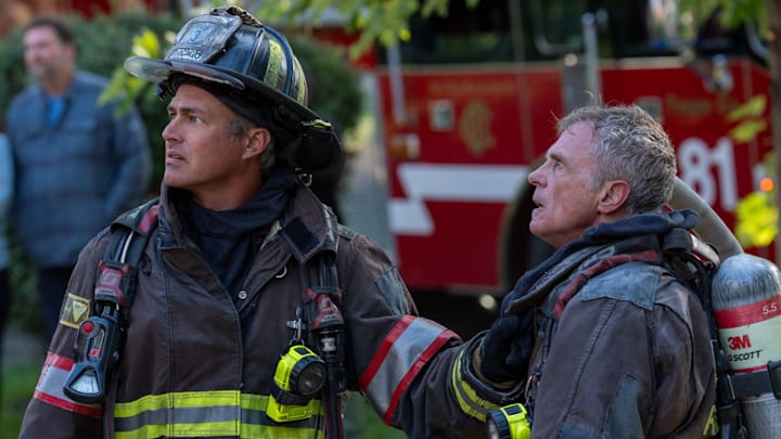 CHICAGO FIRE -- "Mercy" Episode 1404 -- Pictured: (l-r) Taylor Kinney as Kelly Severide, David Eigenberg as Christopher Herrmann