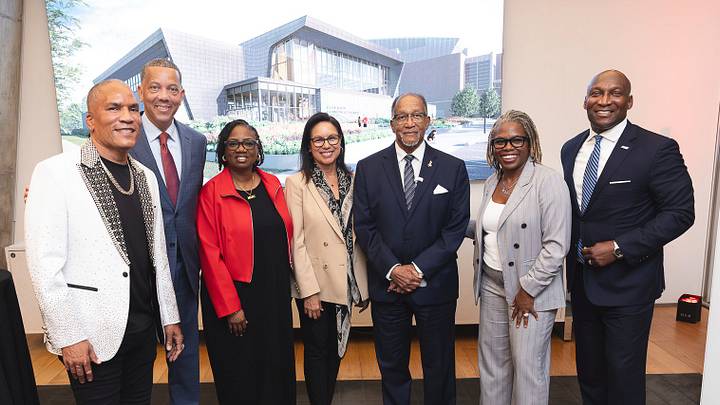 HBCU Commissioners, Presidents Gather at Sports Leadership Reception at Gensler; (left to right) Paxton Baker, Dr. Charles McClelland, Sonja Stills, Diane Hoskins, Dr. Ben Chavis, Jacqie McWilliams Parker, and Dr. Anthony Holloman. HBCU Commissioners, Presidents Gather at Sports Leadership Reception at Gensler; (left to right) Paxton Baker, Dr. Charles McClelland, Sonja Stills, Diane Hoskins, Dr. Ben Chavis, Jacqie McWilliams Parker, and Dr. Anthony Holloman.
