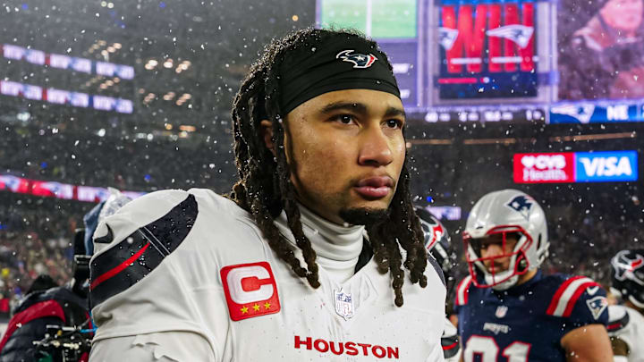 Jan 18, 2026; Foxborough, MA, USA; Houston Texans quarterback C.J. Stroud (7) after the game against the New England Patriots in an AFC Divisional Round game at Gillette Stadium. Mandatory Credit: David Butler II-Imagn Images