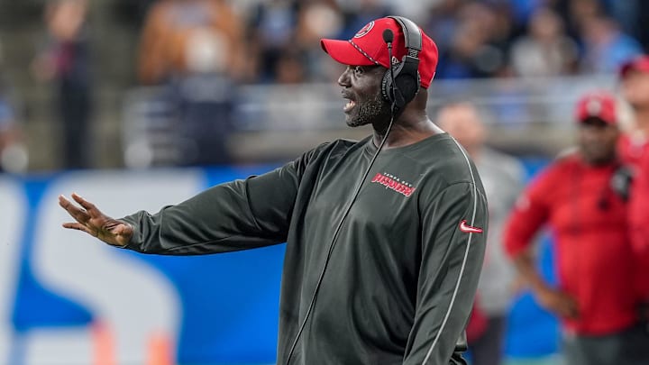 Tampa Bay head coach Todd Bowles talks with the referees. Tampa Bay head coach Todd Bowles talks with the referees.