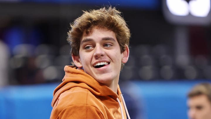 Jan 1, 2025; Atlanta, GA, USA; Texas Longhorns quarterback Arch Manning (16) warms up before the Peach Bowl at Mercedes-Benz Stadium. Mandatory Credit: Brett Davis-Imagn Images