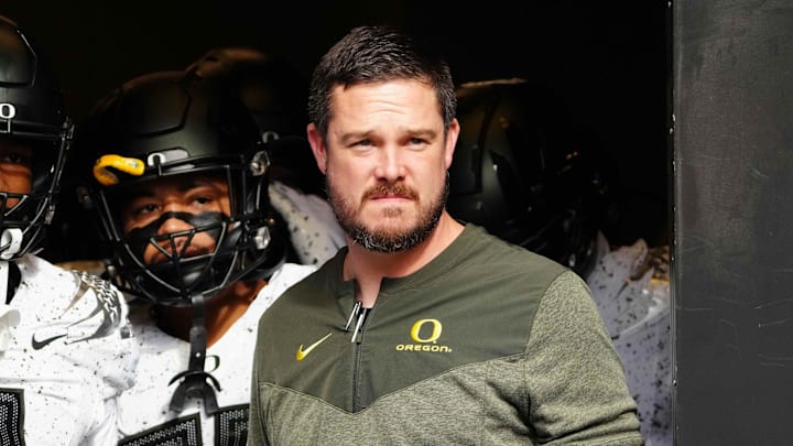 Nov 5, 2022; Boulder, Colorado, USA; Oregon Ducks head coach Dan Lanning before the game against the Colorado Buffaloes at Folsom Field. Mandatory Credit: Ron Chenoy-Imagn Images  head coach Dan Lanning