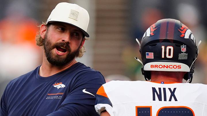 Aug 21, 2026; Denver, Colorado, USA; Denver Broncos offensive coordinator Davis Webb before the preseason game against the Green Bay Packers at Empower Field at Mile High. Aug 21, 2026; Denver, Colorado, USA; Denver Broncos offensive coordinator Davis Webb before the preseason game against the Green Bay Packers at Empower Field at Mile High.