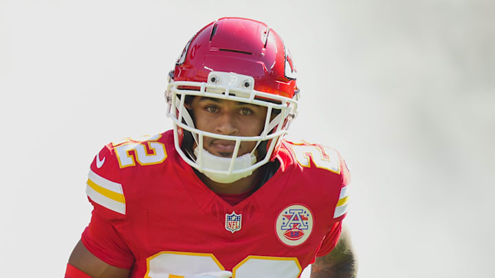 Sep 28, 2025; Kansas City, Missouri, USA; Kansas City Chiefs cornerback Trent McDuffie (22) takes the field prior to a game against the Baltimore Ravens at GEHA Field at Arrowhead Stadium. Mandatory Credit: Jay Biggerstaff-Imagn Images Sep 28, 2025; Kansas City, Missouri, USA; Kansas City Chiefs cornerback Trent McDuffie (22) takes the field prior to a game against the Baltimore Ravens at GEHA Field at Arrowhead Stadium. Mandatory Credit: Jay Biggerstaff-Imagn Images