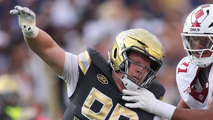 Georgia Tech Yellow Jackets defensive lineman Jordan van den Berg (99) rushes the passer against the Temple Owls.
