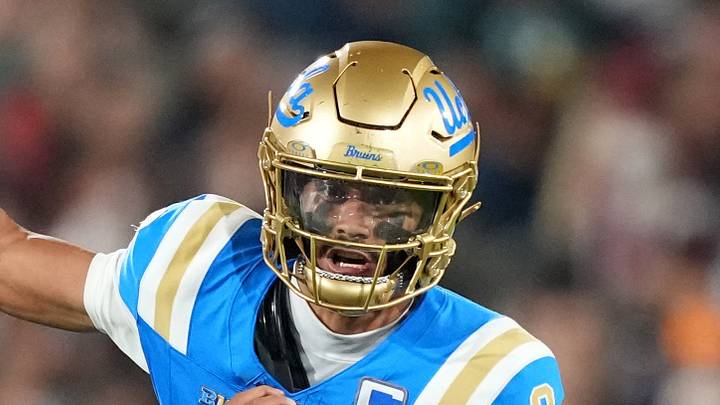 Sep 19, 2026; Pasadena, California, USA; UCLA Bruins quarterback Nico Iamaleava (9) carries the ball against the Purdue Boilermakers in the first half at the Rose Bowl. Mandatory Credit: Kirby Lee-Imagn Images