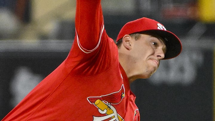 St. Louis Cardinals relief pitcher Ryan Helsley (56) pitches against the Philadelphia Phillies St. Louis Cardinals relief pitcher Ryan Helsley (56) pitches against the Philadelphia Phillies