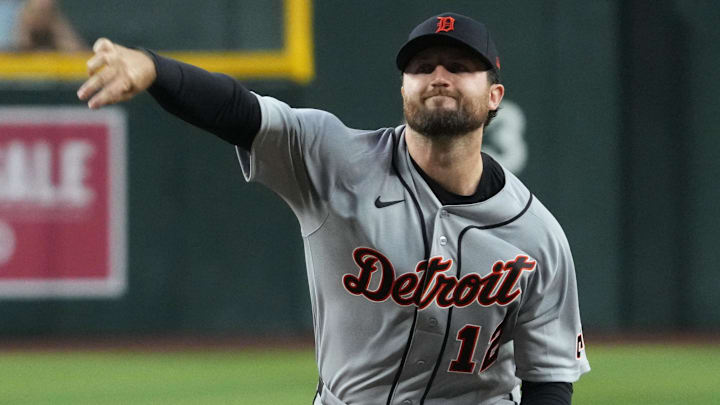 Detroit Tigers starting pitcher Casey Mize (12) throws against the Arizona Diamondbacks. 