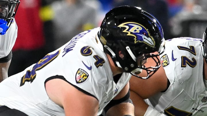 Baltimore Ravens center Tyler Linderbaum (64).