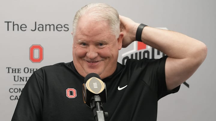 It was all smiles for Ohio State football offensive coordinator Chip Kelly as he spoke with the media Tuesday, January 14, 2025 in the Woody Hayes Athletic Facility.