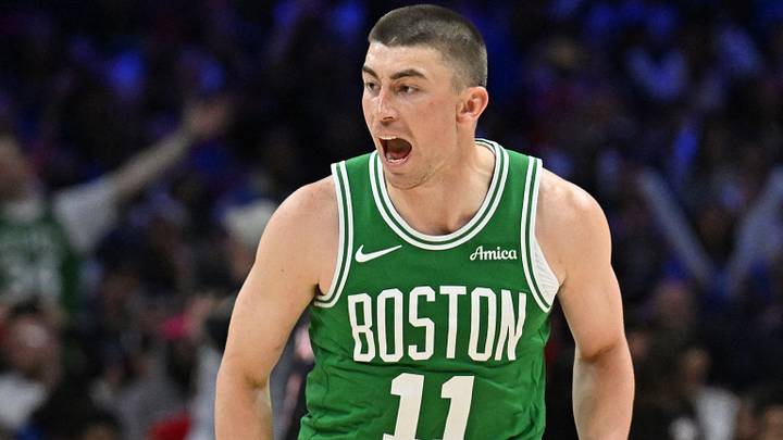 Apr 24, 2026; Philadelphia, Pennsylvania, USA; Boston Celtics guard Payton Pritchard (11) reacts after a three point basket against the Philadelphia 76ers during the second half at Xfinity Mobile Arena. Mandatory Credit: Eric Hartline-Imagn Images Apr 24, 2026; Philadelphia, Pennsylvania, USA; Boston Celtics guard Payton Pritchard (11) reacts after a three point basket against the Philadelphia 76ers during the second half at Xfinity Mobile Arena. Mandatory Credit: Eric Hartline-Imagn Images