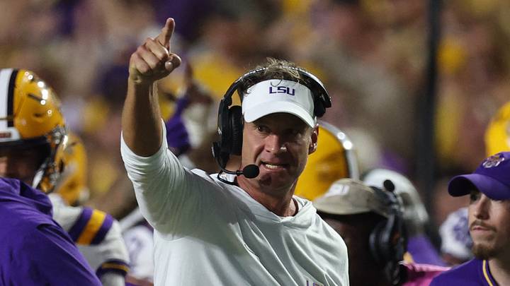 LSU Tigers head coach Lane Kiffin reacts during the second half against the Texas A&M Aggies at Tiger Stadium. LSU Tigers head coach Lane Kiffin reacts during the second half against the Texas A&M Aggies at Tiger Stadium.