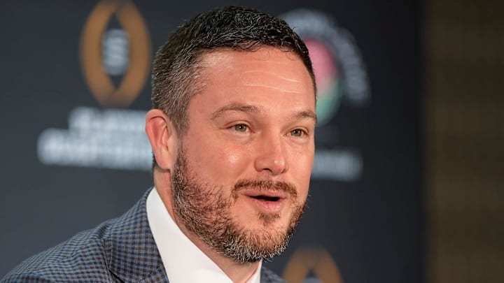 Oregon Ducks head coach Dan Lanning speaks during a Rose Bowl press conference in Los Angeles on Dec. 31, 2024. Oregon Ducks head coach Dan Lanning speaks during a Rose Bowl press conference in Los Angeles on Dec. 31, 2024.