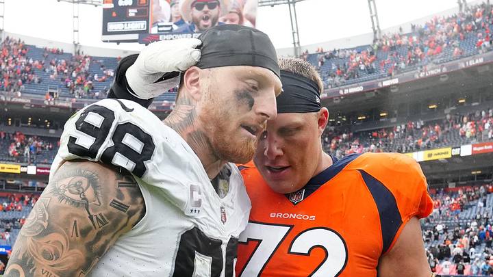 Denver Broncos offensive tackle Garett Bolles and Las Vegas Raiders defensive end Maxx Crosby.