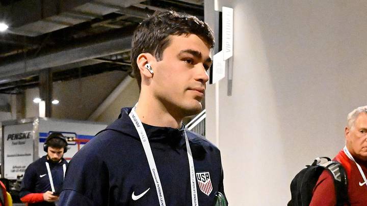 Mar 23, 2025; Inglewood, California, USA; United States of America midfielder Gio Reyna (7) arrives before the Concacaf Nations League third place match at SoFi Stadium. 