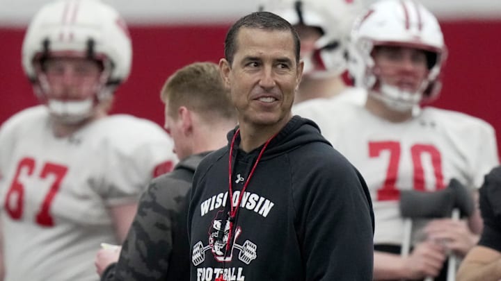 Wisconsin head football coach Luke Fickell is shown during spring football practice Thursday, April 3, 2025 in Madison, Wisconsin.