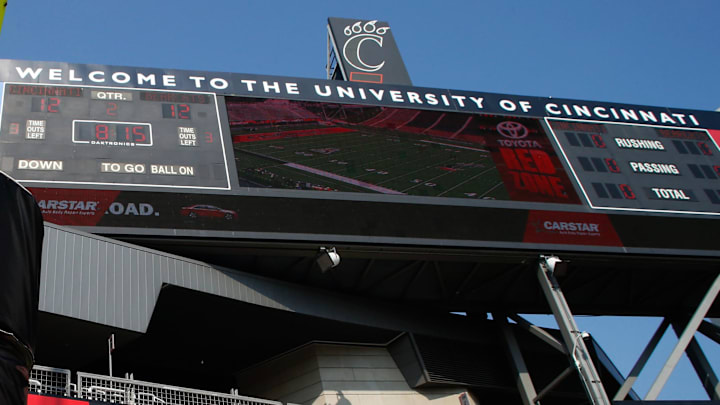 Sep 5, 2015; Cincinnati, OH, USA; A general view of the field goal logo at Nippert Stadium prior to the game of the Cincinnati Bearcats against the Alabama A&M Bulldogs at Nippert Stadium. The Bearcats won 52-10. Mandatory Credit: Aaron Doster-Imagn Images