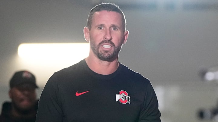 Ohio State Buckeyes co-offensive coordinator Brian Hartline arrives prior to the College Football Playoff National Championship against the Notre Dame Fighting Irish at Mercedes-Benz Stadium in Atlanta on Jan. 20, 2025. Ohio State Buckeyes co-offensive coordinator Brian Hartline arrives prior to the College Football Playoff National Championship against the Notre Dame Fighting Irish at Mercedes-Benz Stadium in Atlanta on Jan. 20, 2025.