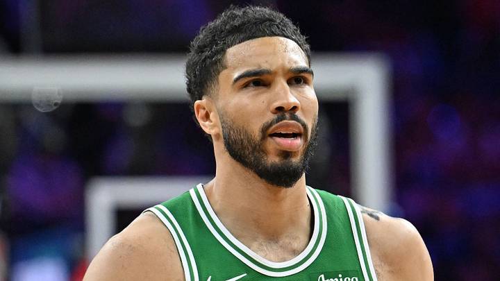 Apr 24, 2026; Philadelphia, Pennsylvania, USA; Boston Celtics forward Jayson Tatum (0) reacts after a three point basket against the Philadelphia 76ers during the second half at Xfinity Mobile Arena. Mandatory Credit: Eric Hartline-Imagn Images Apr 24, 2026; Philadelphia, Pennsylvania, USA; Boston Celtics forward Jayson Tatum (0) reacts after a three point basket against the Philadelphia 76ers during the second half at Xfinity Mobile Arena. Mandatory Credit: Eric Hartline-Imagn Images