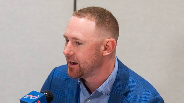 Mar 31, 2026; Phoenix, AZ, USA; Buffalo Bills head coach Joe Brady during the 2026 NFL Annual League Meeting at the Arizona Biltmore. Mandatory Credit: Mark J. Rebilas-Imagn Images