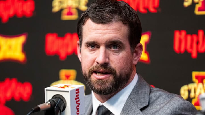 Jimmy Rogers speaks during his introductory press conference as Iowa State’s new head football coach on Dec. 8, 2025, at Iowa State University in Ames, IA. Jimmy Rogers speaks during his introductory press conference as Iowa State’s new head football coach on Dec. 8, 2025, at Iowa State University in Ames, IA.