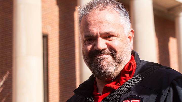 Nebraska head coach Matt Rhule walks into the stadium before the Huskers' 2024 game against Wisconsin in Lincoln.
