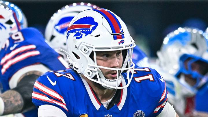Sep 17, 2026; Orchard Park, New York, USA; Buffalo Bills quarterback Josh Allen (17) delivers a handoff in the second half against the Detroit Lions at New Highmark Stadium. Mandatory Credit: Mark Konezny-Imagn Images