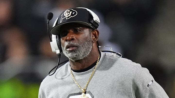 Oct 26, 2024; Boulder, Colorado, USA; Colorado Buffaloes head coach Deion Sanders walks the sidelines in the second half against the Cincinnati Bearcats at Folsom Field.