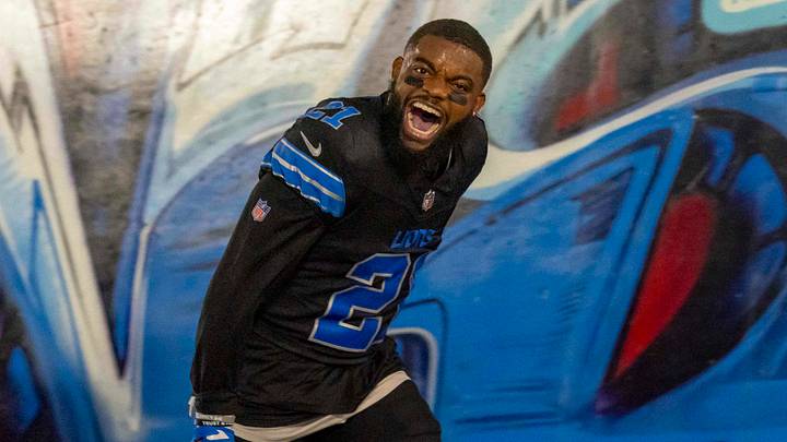 Oct 20, 2025; Detroit, Michigan, USA; Detroit Lions cornerback Amik Robertson (21) walks back to the locker room after the game against the Tampa Bay Buccaneers at Ford Field. Mandatory Credit: David Reginek-Imagn Images