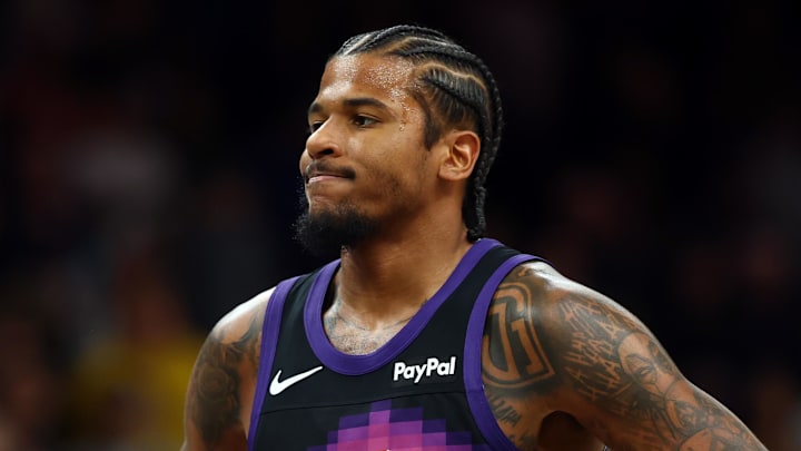 Feb 21, 2026; Phoenix, Arizona, USA; Phoenix Suns guard Jalen Green (4) against the Orlando Magic at Mortgage Matchup Center. Mandatory Credit: Mark J. Rebilas-Imagn Images