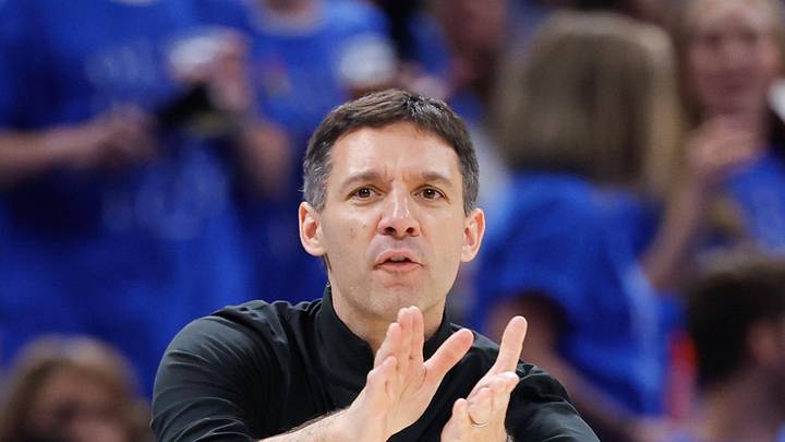 May 18, 2026; Oklahoma City, Oklahoma, USA; Oklahoma City Thunder head coach Mark Daigneault reacts during the third quarter against the San Antonio Spurs during game one of the western conference finals for the 2026 NBA playoffs at Paycom Center. Mandatory Credit: Alonzo Adams-Imagn Images May 18, 2026; Oklahoma City, Oklahoma, USA; Oklahoma City Thunder head coach Mark Daigneault reacts during the third quarter against the San Antonio Spurs during game one of the western conference finals for the 2026 NBA playoffs at Paycom Center. Mandatory Credit: Alonzo Adams-Imagn Images