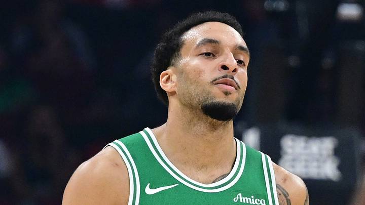 Oct 8, 2026; Cleveland, Ohio, USA;  Boston Celtics guard Devin Carter (99) backpedals after a three point basket during the first half of a preseason game against the Cleveland Cavaliers at Rocket Arena.  Mandatory Credit: David Dermer-Imagn Images