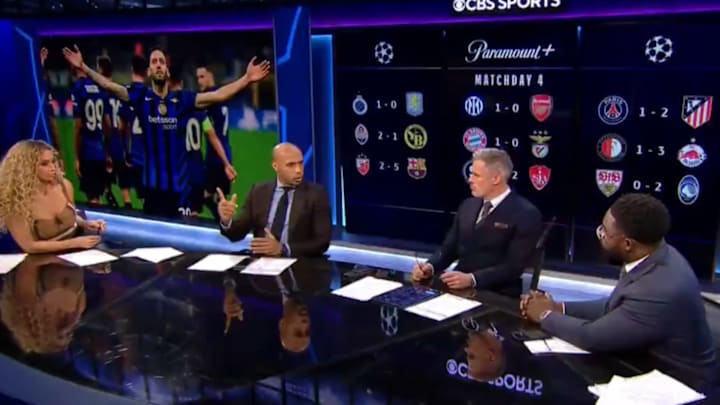 Thierry Henry (center-left) discussed Arsenal's Premier League title chances with the CBS Sports desk after a frustrating loss to Inter Milan in the Champions League Thierry Henry (center-left) discussed Arsenal's Premier League title chances with the CBS Sports desk after a frustrating loss to Inter Milan in the Champions League