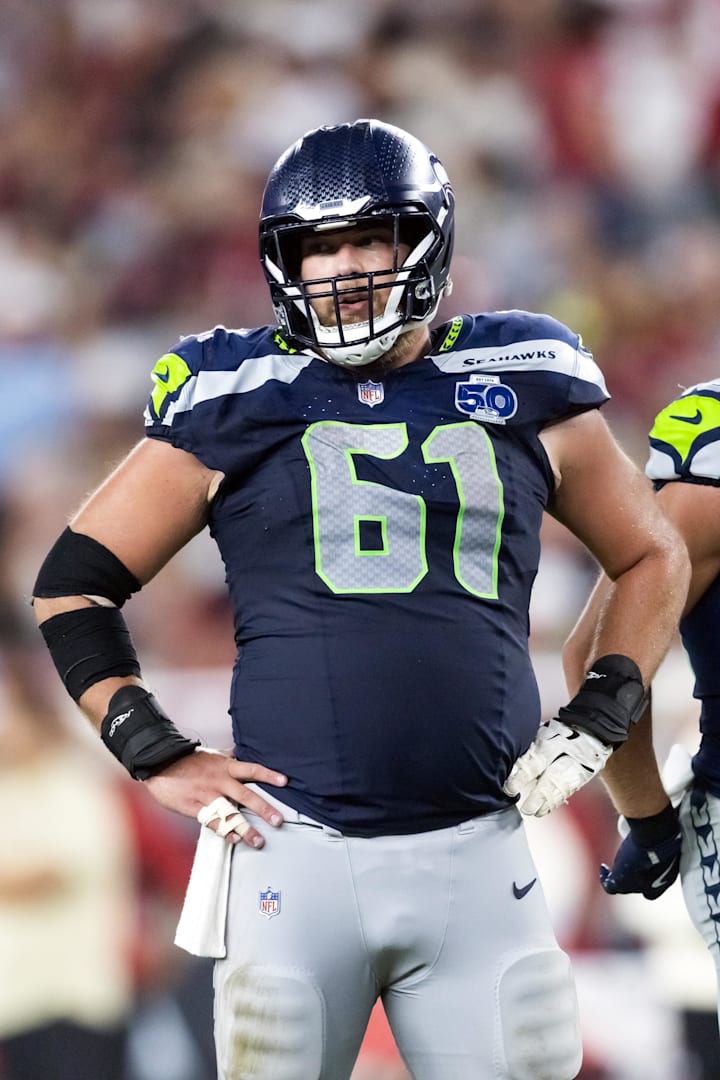 Seattle Seahawks center Jalen Sundell (61) against the Arizona Cardinals Seattle Seahawks center Jalen Sundell (61) against the Arizona Cardinals