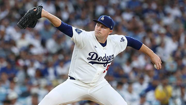 Tarik Skubal of the Los Angeles Dodgers pitches against the Kansas City Royals making his Dodger Stadium debut.